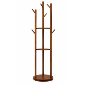 Freestanding Wooden Coat Rack with Shelves
