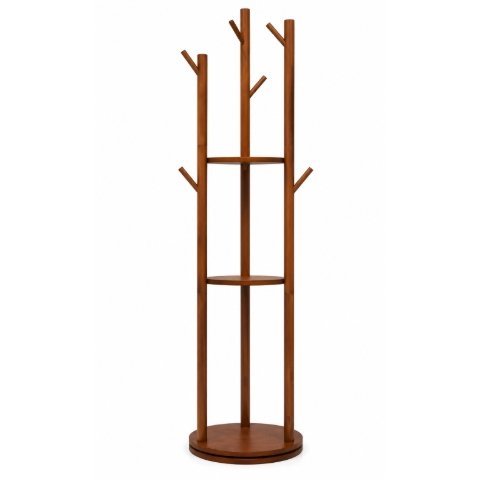 Freestanding Wooden Coat Rack with Shelves