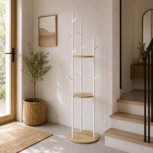 Freestanding Coat Rack with Storage Shelves