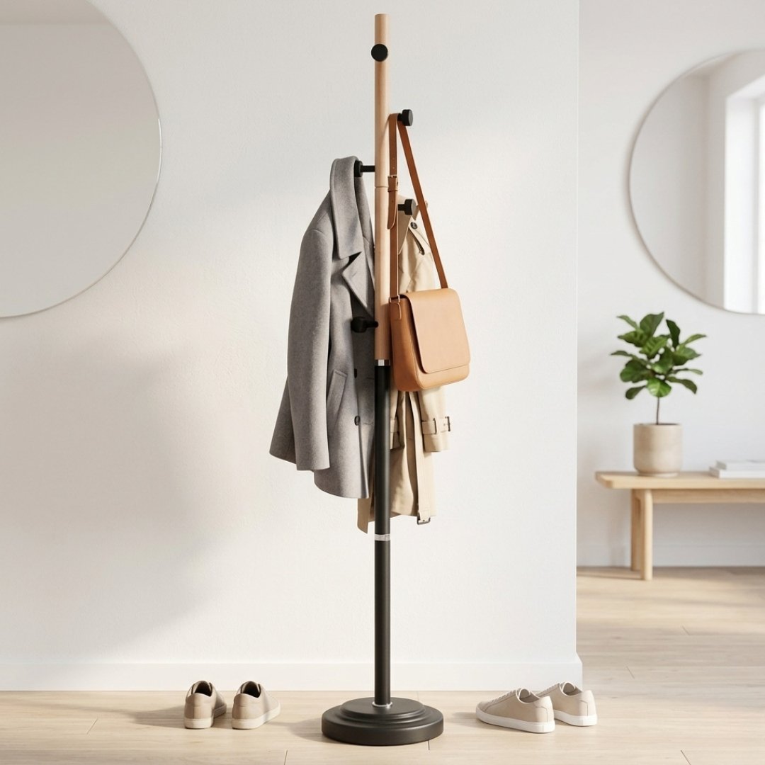 Freestanding Wooden Metal Coat Rack Stand - Image 3