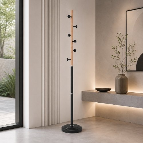 Freestanding Wooden Metal Coat Rack Stand - Image 4
